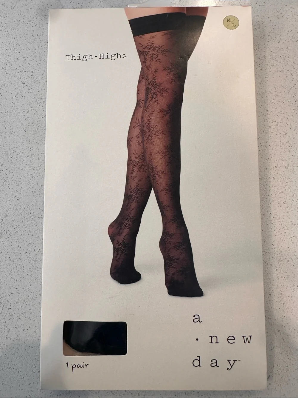 a new day Black Sheer Thigh-Highs with Floral Lace Top